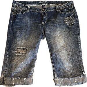Distressed Denim Capri Pants